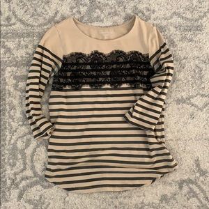 Lace Striped 3/4 sleeve blouse